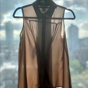 Tan Button-Detailed Flowy Top